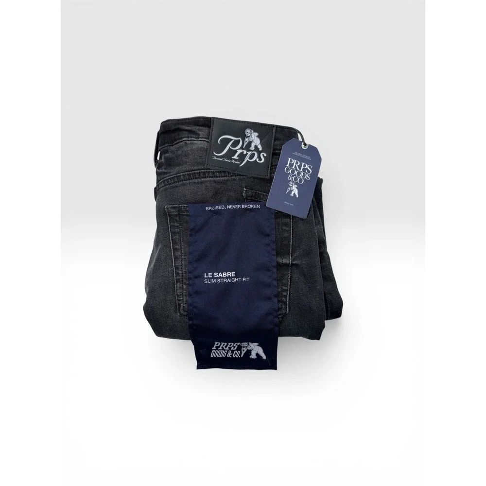 Prps Le Sabre Slim Straight Stretch Denim Jeans Black Stone Wash Men 32 NWT